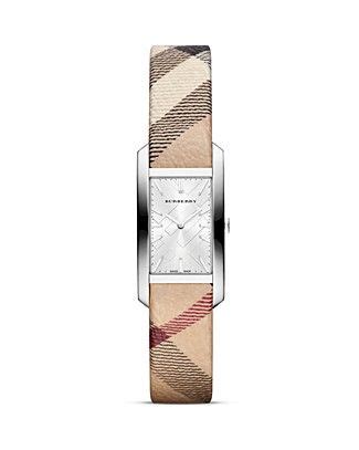 Burberry Haymarket Strap Rectangle Watch, 20mm Jewelry